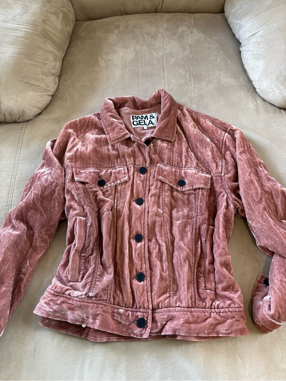 Pam & Gela Rose-Coral Velvet Utility Jacket - Picture 1 of 3